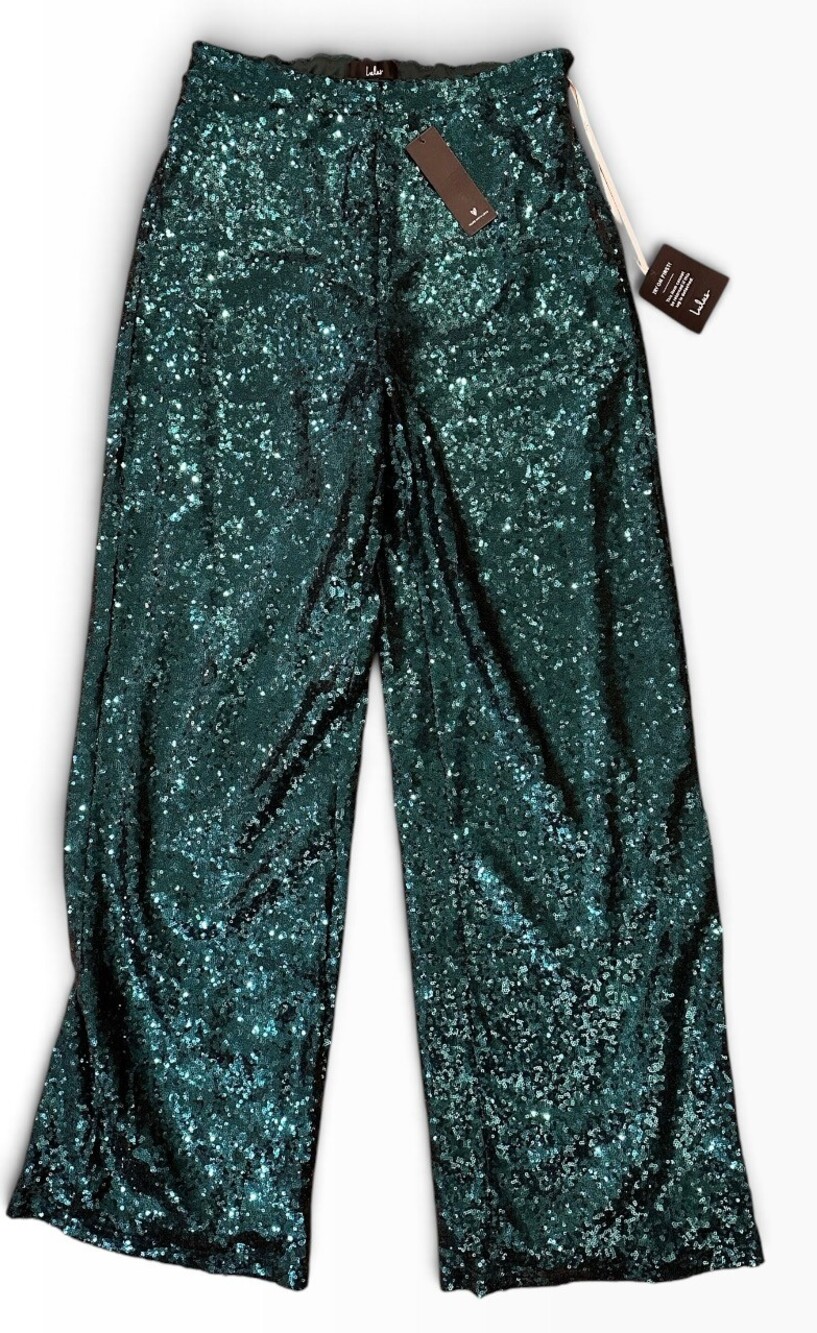 Lulus Green Sequin Pants NWT - Size Large, elastic waist